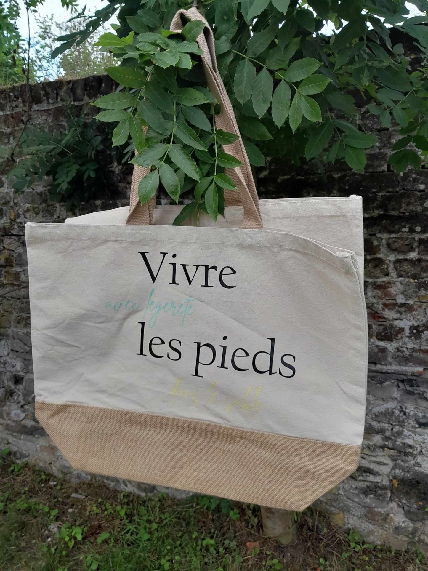 Sac de Plage en coton et toile de jute - L'atelier de Lise M - Personnalisable - L'atelier de Lise M