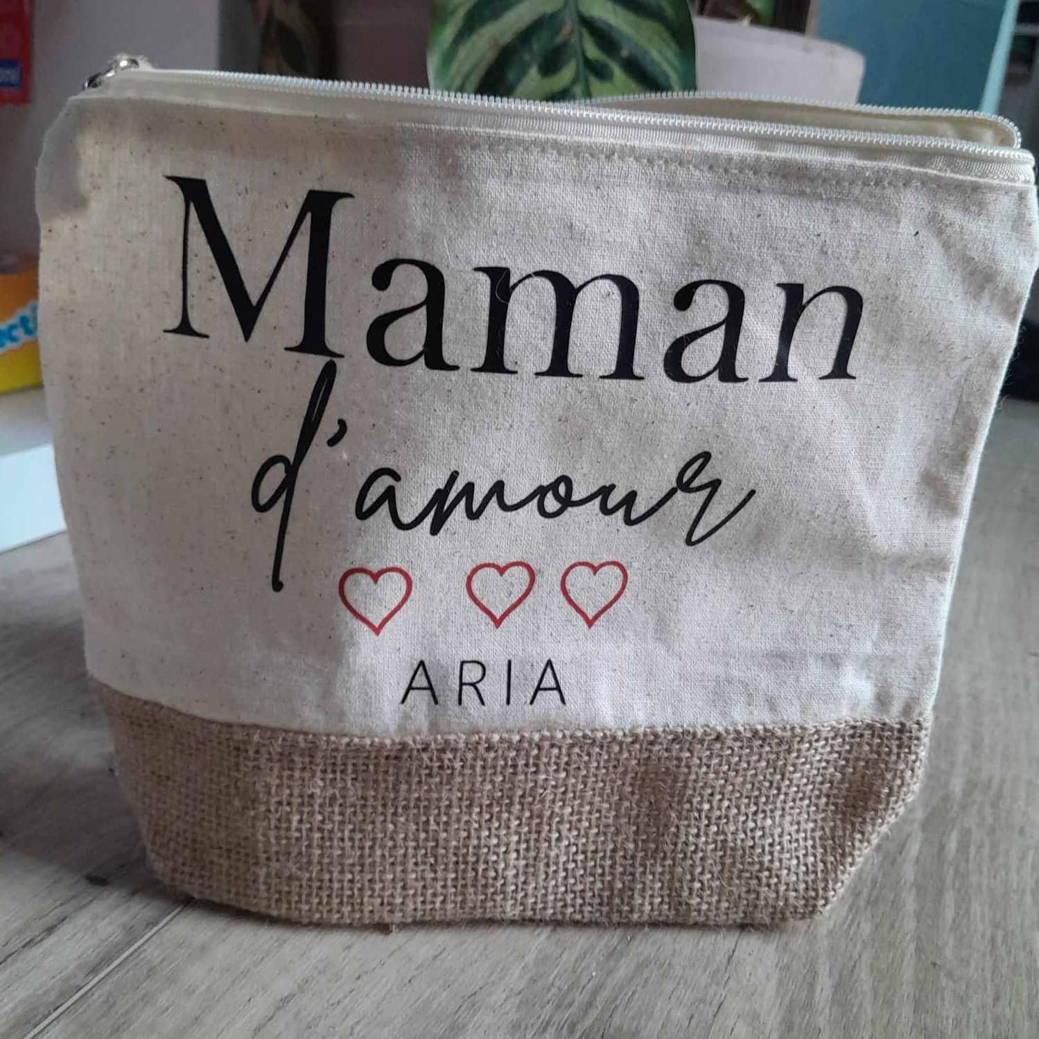 Pochette "Maman d'amour" - L'atelier de Lise M - coton et jute - personnalisable - taille unique - L'atelier de Lise M