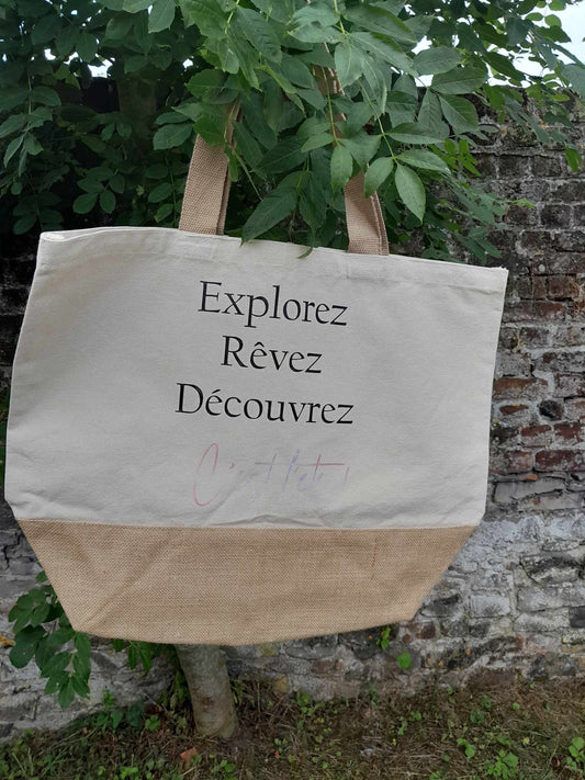 Sac de Plage en coton et toile de jute - L'atelier de Lise M - Personnalisable - L'atelier de Lise M