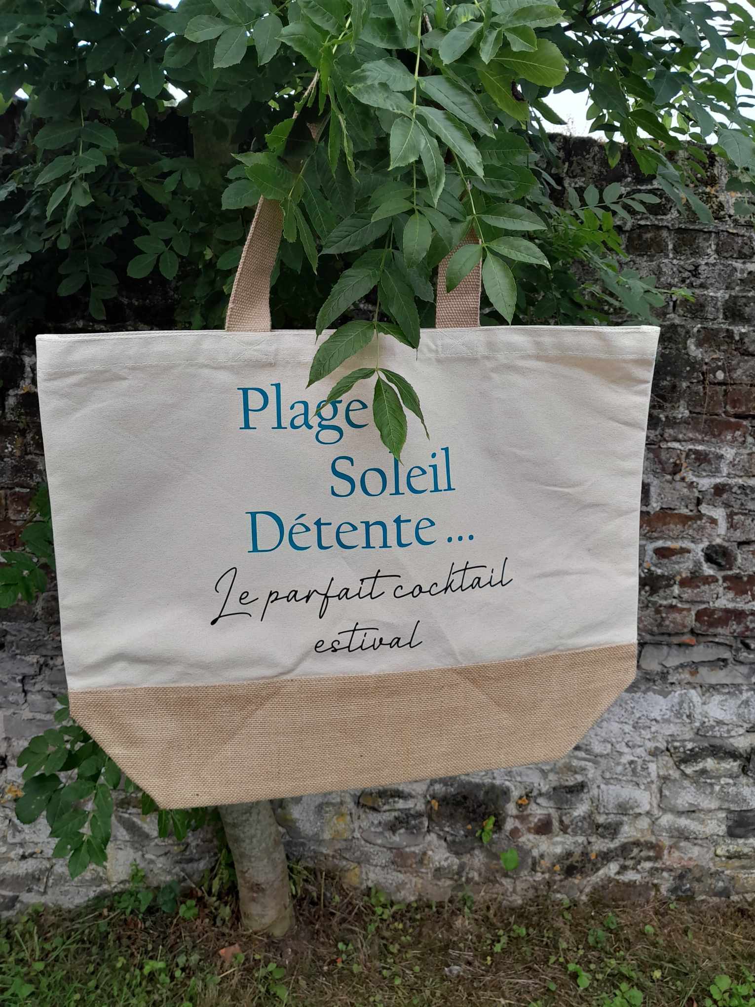 Sac de Plage en coton et toile de jute - L'atelier de Lise M - Personnalisable - L'atelier de Lise M