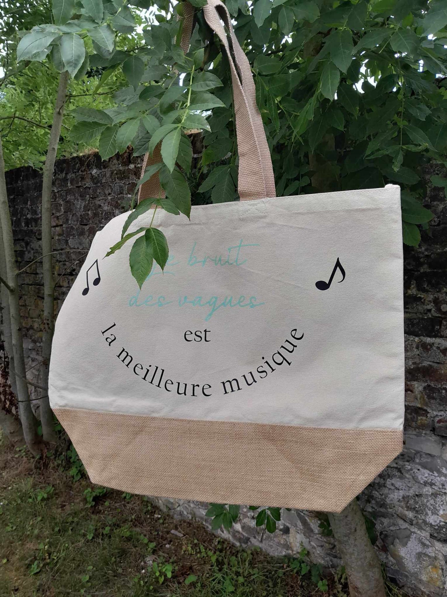 Sac de Plage en coton et toile de jute - L'atelier de Lise M - Personnalisable - L'atelier de Lise M