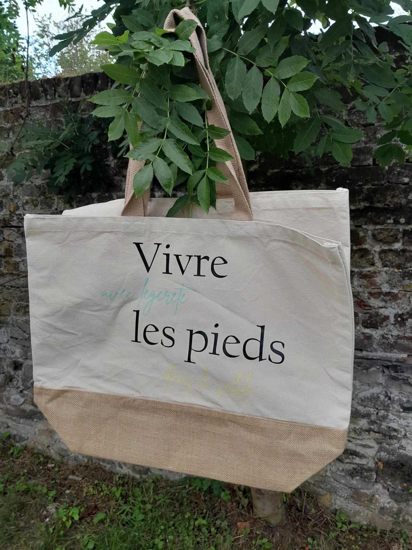 Sac de Plage en coton et toile de jute - L'atelier de Lise M - Personnalisable - L'atelier de Lise M